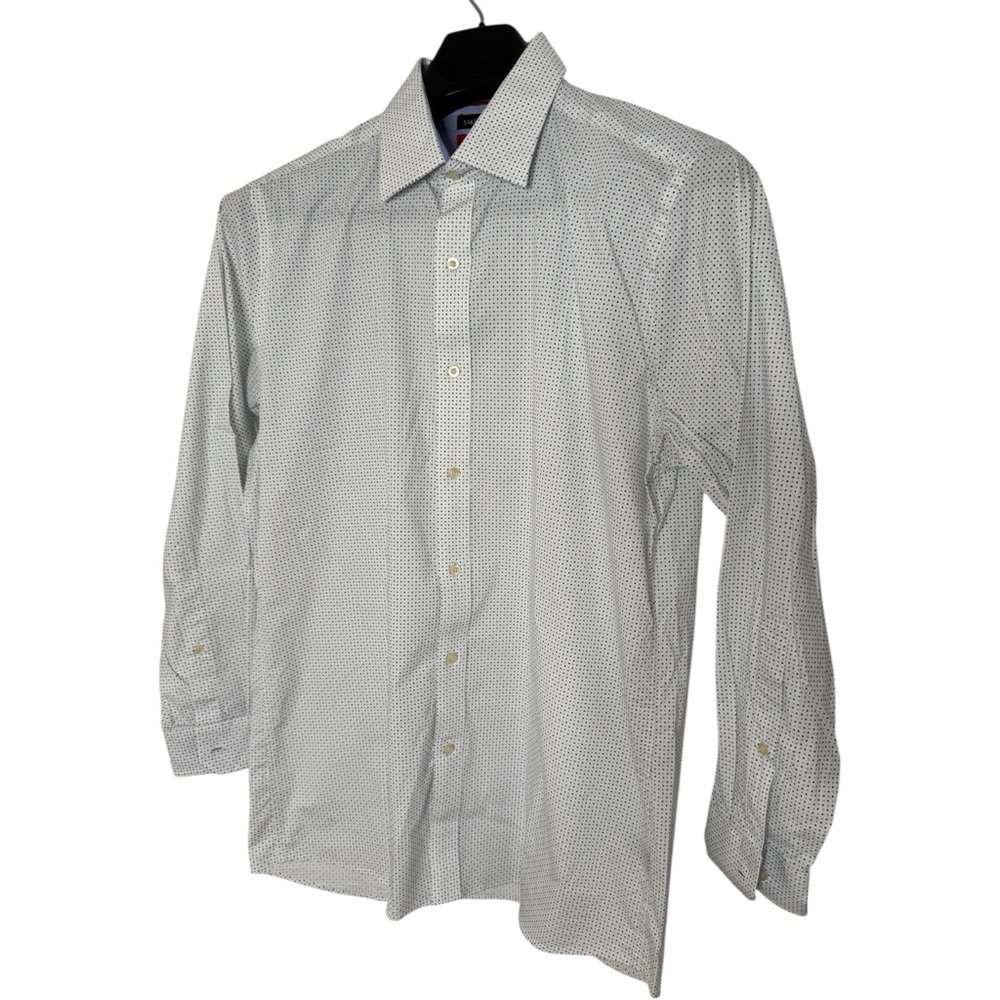 Saks Fifth Avenue White Blue Dots Dress Shirt